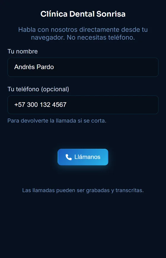 Call us widget on a business website